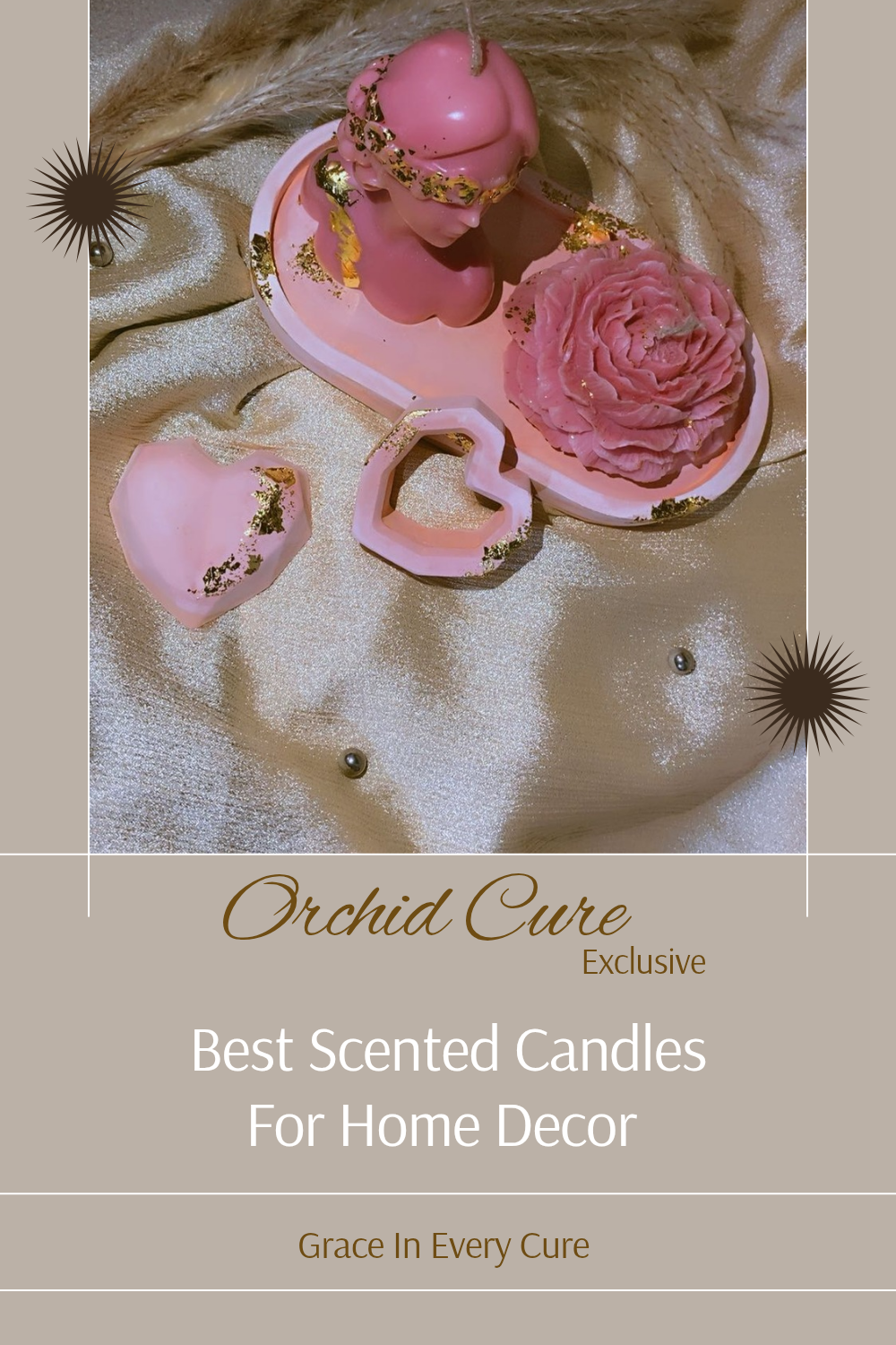 5Pc Home Decor Set Including 2 Pc Different styles Scented Candles Dill shape and Peony Flower,2pc Heart Shape Stones in Different Shapes,1pc Ovel Ashtray with Gold Art