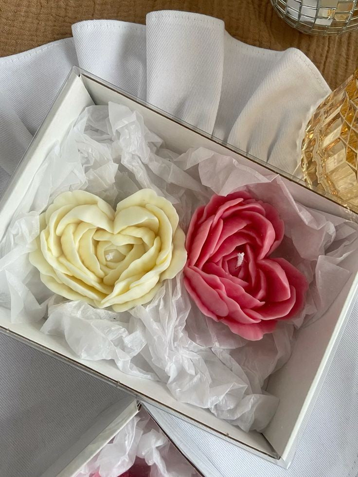 2Pc Heart Shape Scented Candles Rose Look Ideal For Home Decor and Gifts