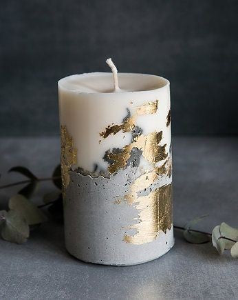 1pc Concrete Base Stylish Scented Candle size 10cm by 5cm,For Home Decor with Gold Foil Effect looking Elegant